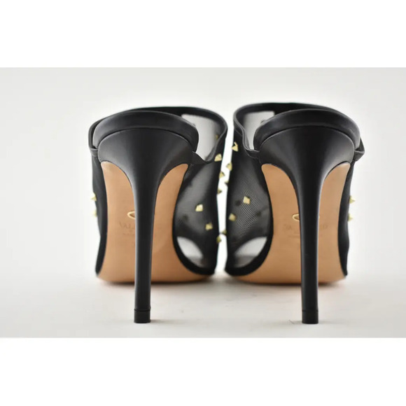 Valentino Rockstud Black Shining Mesh Mule Slide Backless Sandal Heel Pump 36.5 - Picture 9 of 10